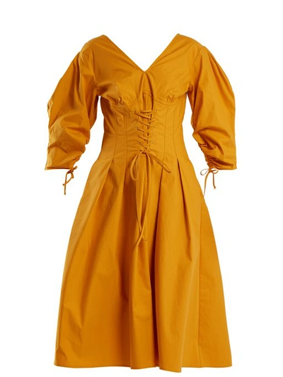 Sea Windbreaker Corset Waist Cotton-blend Dress In Yellow