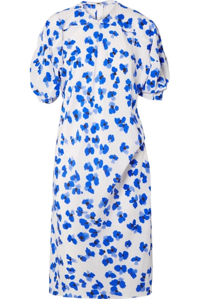 Lemaire Floral-print Curved-sleeve Silk Midi Dress In Ivory