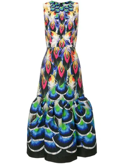 Mary Katrantzou Feather-print Crinkle-jacquard Dress In Peacock Feathers