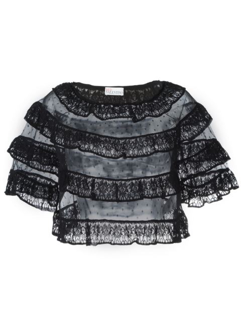 Red Valentino Ruffle Lace Top | ModeSens