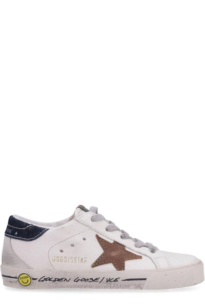 Golden Goose Kids' Super-star Lace-up Sneakers In White Cuoio Blue