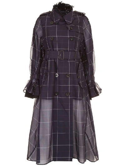 Sacai Techno Cotton Trench Coat In Navy (blue)