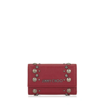 Jimmy Choo Howick Red Leather Key Holder With Punk Studs