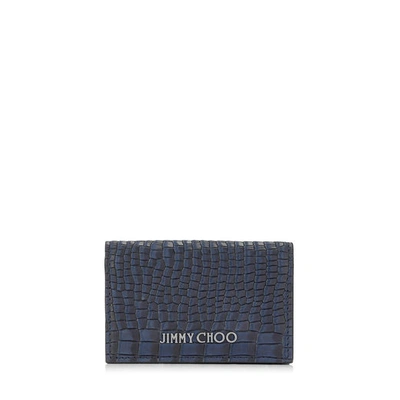 Jimmy Choo Belsize Smoky Blue Crocodile Printed Nubuck Leather Card Holder