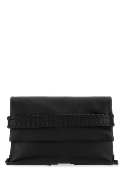 Chloé Monty Fold-over Leather Clutch Bag In 001