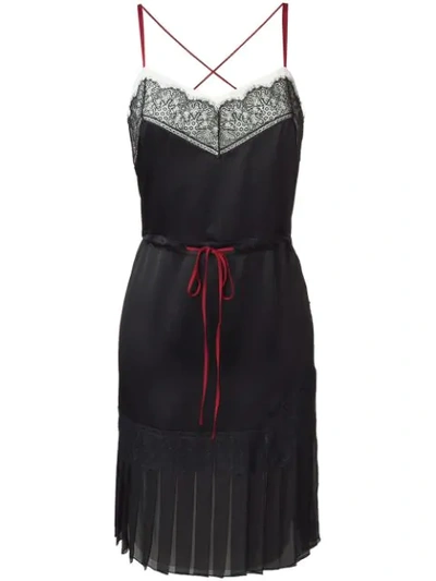 Alberta Ferretti Lace Trimmed Cocktail Dress In Black