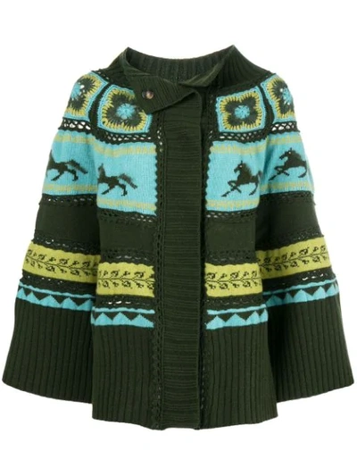 Alberta Ferretti Eyelet Knit Cardigan In Green