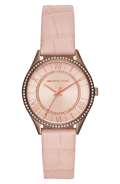 Michael Kors Lauryn Leather Strap Watch, 33mm In Pink/ Rose Gold/ Brown