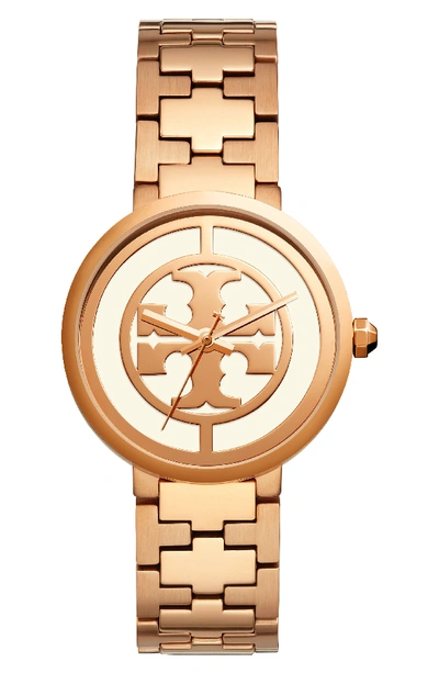 Tory Burch The Reva Rose Goldtone Stainless Steel Bracelet Watch In Ivory/rose