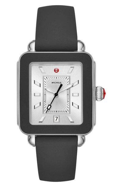 Michele Deco Sport Watch Head & Silicone Strap Watch, 34mm X 36mm In Silver/black