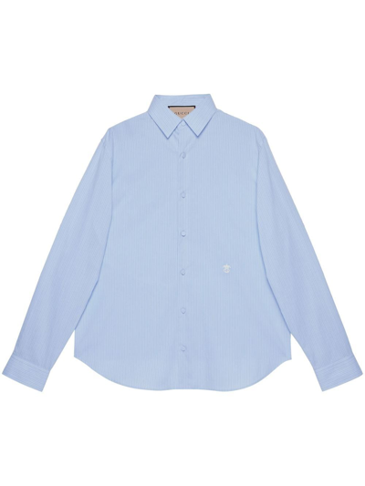 Gucci Striped Cotton Shirt With Pocket In Blue