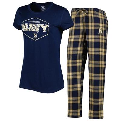 Concepts Sport Navy/gold Navy Midshipmen Badge T-shirt & Flannel Pants Sleep Set