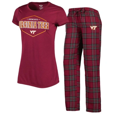 Concepts Sport Maroon/black Virginia Tech Hokies Badge T-shirt & Flannel Pants Sleep Set