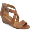 Lucky Brand Jenley Wedge Sandal In Dark Camel Leather