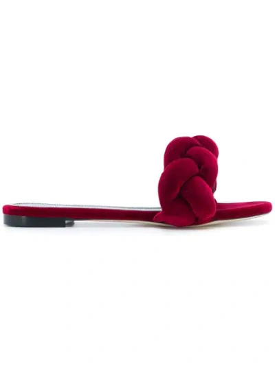 Marco De Vincenzo Braided Velvet Slides In Red