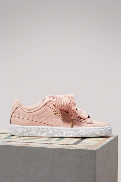Puma Patent Leather Heart Sneakers In Peach