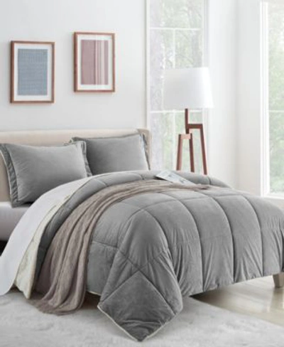 Unikome Classic 3 Piece Lightweight Quilt Sherpa Ultra Soft Reversible Down Alternative Comforter Set Collec In Gray