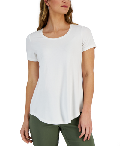 Jm Collection Petites Womens Knit Scoop Neck T-shirt In White
