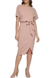 Kensie Blouson Wrap Dress In Tan