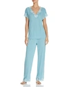 Natori Zen Floral Lace-trim Short Sleeve Pajama Set In Heather Enamel Blue