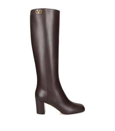 Valentino Garavani Golden Walk Leather Boots In Brown