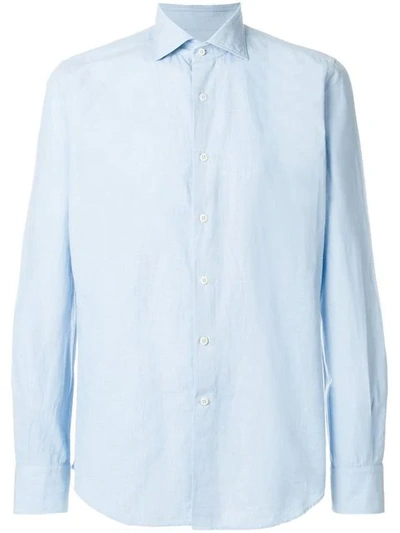 Glanshirt Long-sleeved Slim-fit Cotton Shirt In Blue