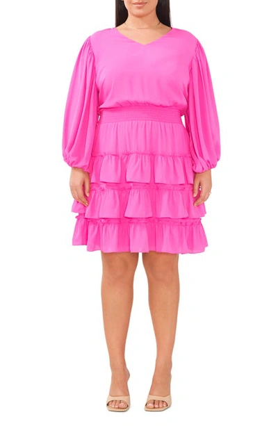 Halogen Long Sleeve Tiered Dress In Taffy Pink