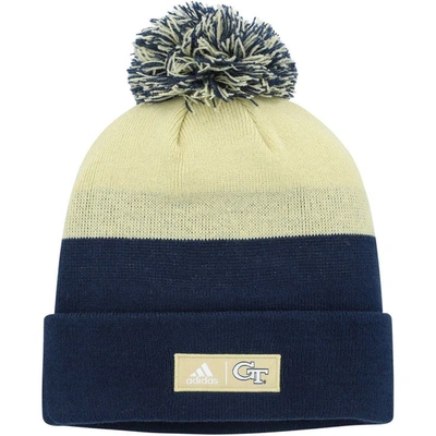 Adidas Originals Men's Adidas Navy And Gold Georgia Tech Yellow Jackets Colorblock Cuffed Knit Hat With Pom In Navy,gold