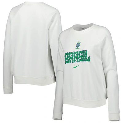 Nike White Brazil National Team Lockup Varsity Raglan Pullover Sweatshirt
