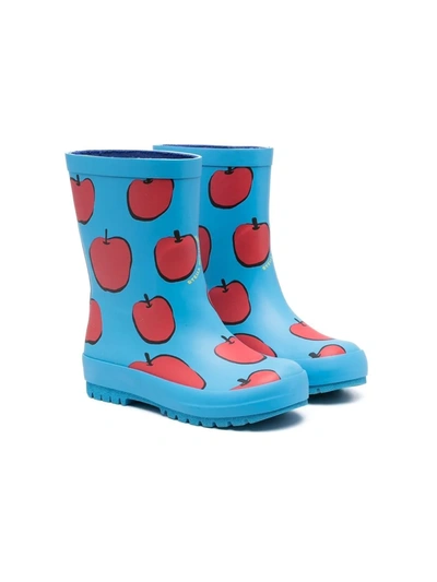Stella Mccartney Kids' Apple-print Rubber Rain Boots In Blue