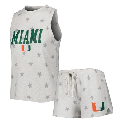 Concepts Sport Cream Miami Hurricanes Agenda Stars Tank Top And Shorts Sleep Set