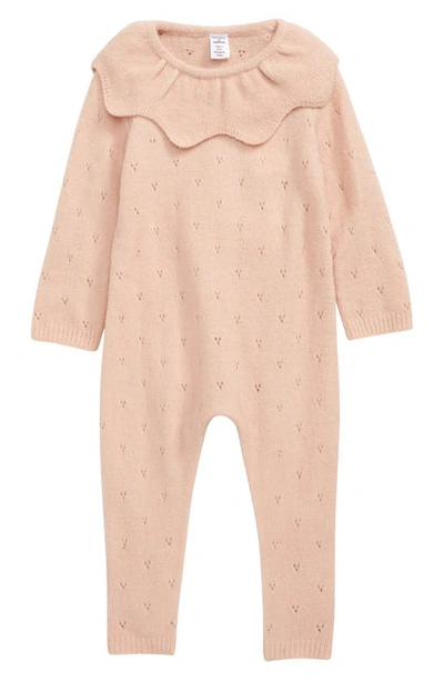 Nordstrom Babies' Pointelle Scallop Collar Sweater Romper In Pink Smoke