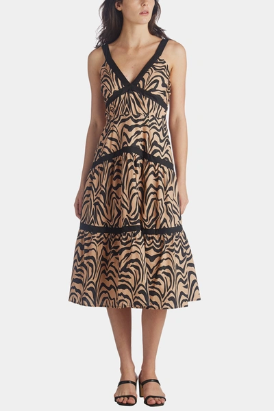 Lost + Wander Ladies Night Midi Dress In Ivory Black Animal