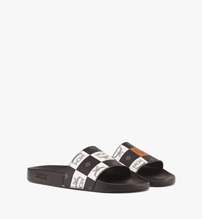 Mcm Men's Check Logo Slide Sandals - 150th Anniversary Exclusive In Black And White