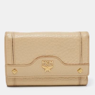 Pre-owned Mcm Beige Grained Leather Trifold Wallet
