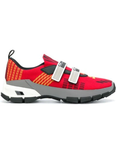 Prada Touch-strap Fastening Sneakers In Red