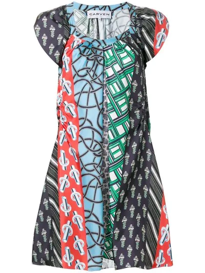 Carven Patchwork Print Dress In Multicolor