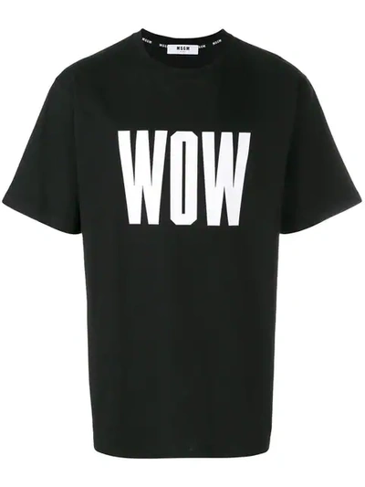 Msgm Wow Printed Cotton Jersey T-shirt In Black/white