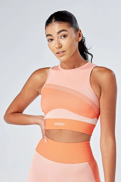 Twill Active Recycled Colour Block Body Fit Racer Crop Top In Orange