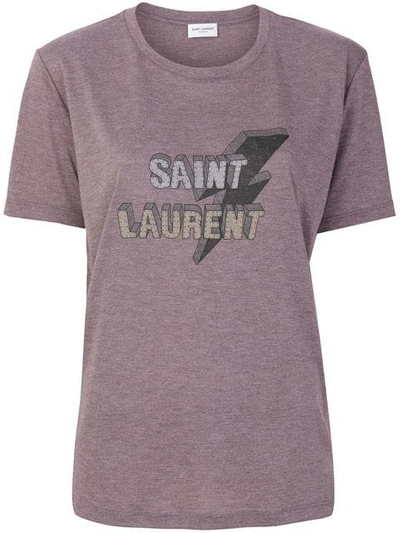 Saint Laurent Lightning Bolt Print Mottled Boyfriend T-shirt In Grey