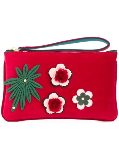 Alila Small Appliqué Flower Clutch In Red