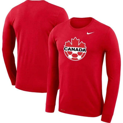 Nike Red Canada Soccer Primary Logo Legend Performance Long Sleeve T-shirt