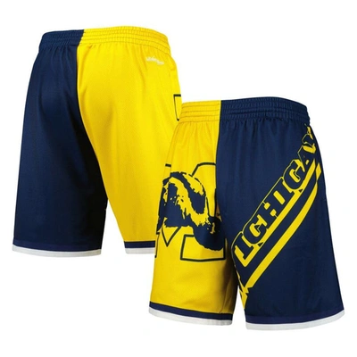 Mitchell & Ness Men's  Maize, Navy Michigan Wolverines Big Face 5.0 Fashion Shorts In Maize,navy