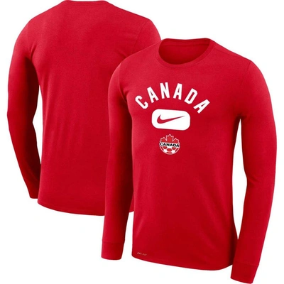 Nike Red Canada Soccer Lockup Legend Performance Long Sleeve T-shirt