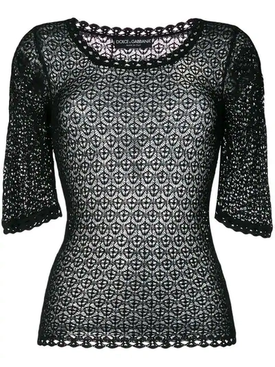 Dolce & Gabbana Crochet Scoop Neck Sweater In Black
