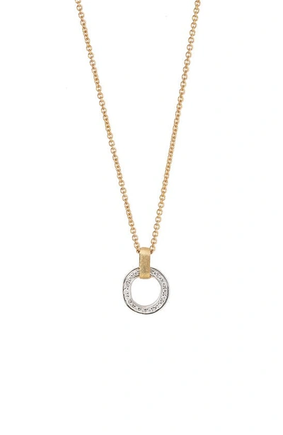 Marco Bicego 18k White & Yellow Gold Jaipur Link Diamond Flat Circle Pendant Necklace, 16.5 In White/gold