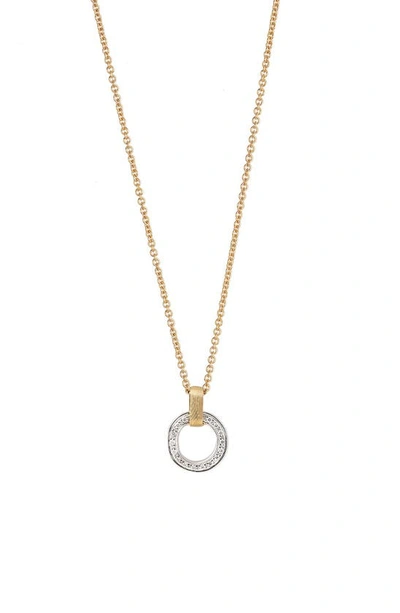 Marco Bicego 18k White & Yellow Gold Jaipur Link Diamond Flat Circle Pendant Necklace, 16.5 In White/gold