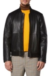 Andrew Marc Macneil Leather Bomber Jacket In Black