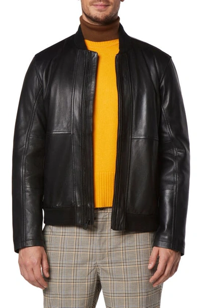 Andrew Marc Macneil Leather Bomber Jacket In Black