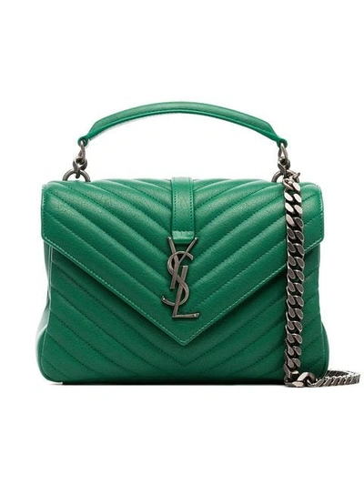 Saint Laurent Green Medium Monogramme Quilted College Bag In Green